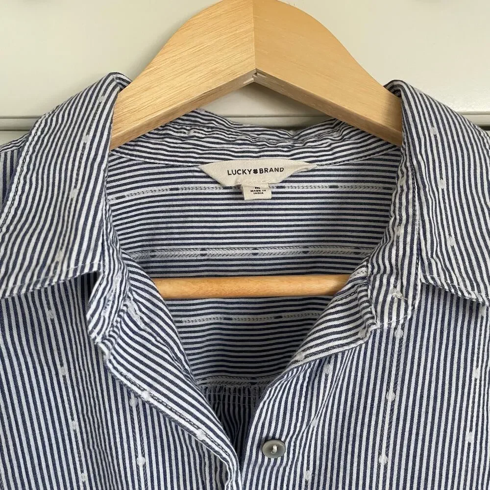 Lucky Brand Blue Striped Cotton Long Slv Shirt M Coastal Casual Western Preppy